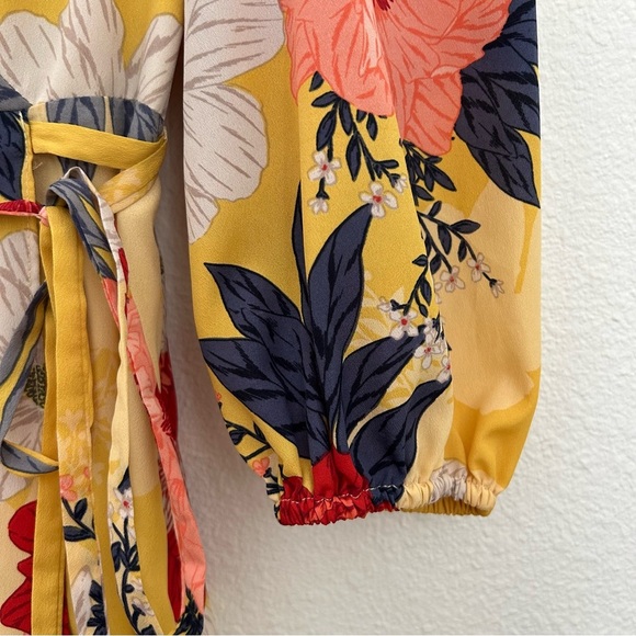 Eliza J Wrap Midi Dress Floral Puff Sleeve Fall Yellow Red Blue Size 2P Petite - Picture 6 of 14